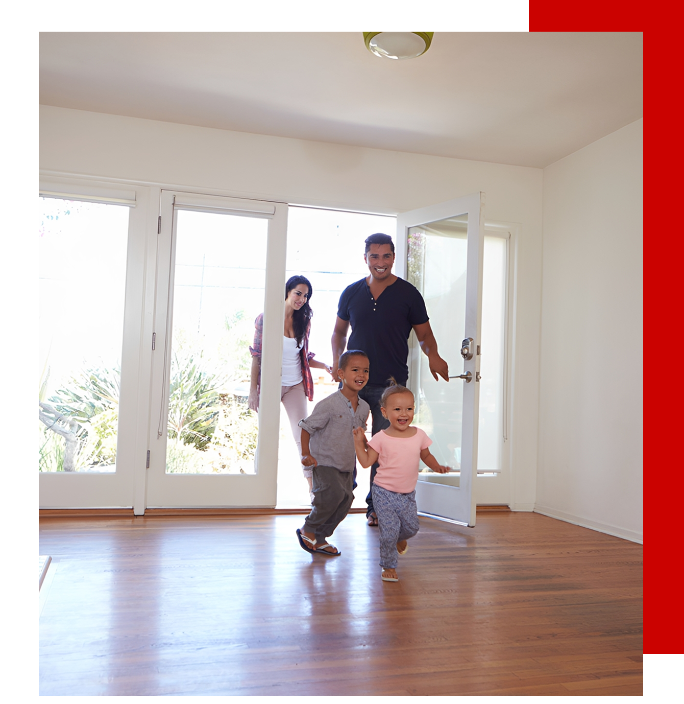 Children running in empty living room