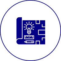 Blueprint icon with lightbulb and pencil