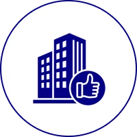 Thumbs up beside skyscrapers