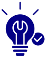 Blue lightbulb and checkmark illustration